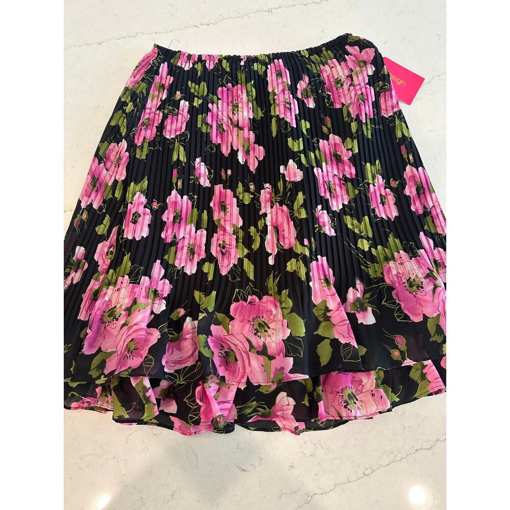 Sunny Leigh Women’s Pleated Floral Skirt Black Pink Large Feminine Garden Party - Picture 9 of 9